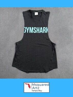 Gymshark Tank Top Womens Medium Black Teal Logo Sleeveless Workout Top